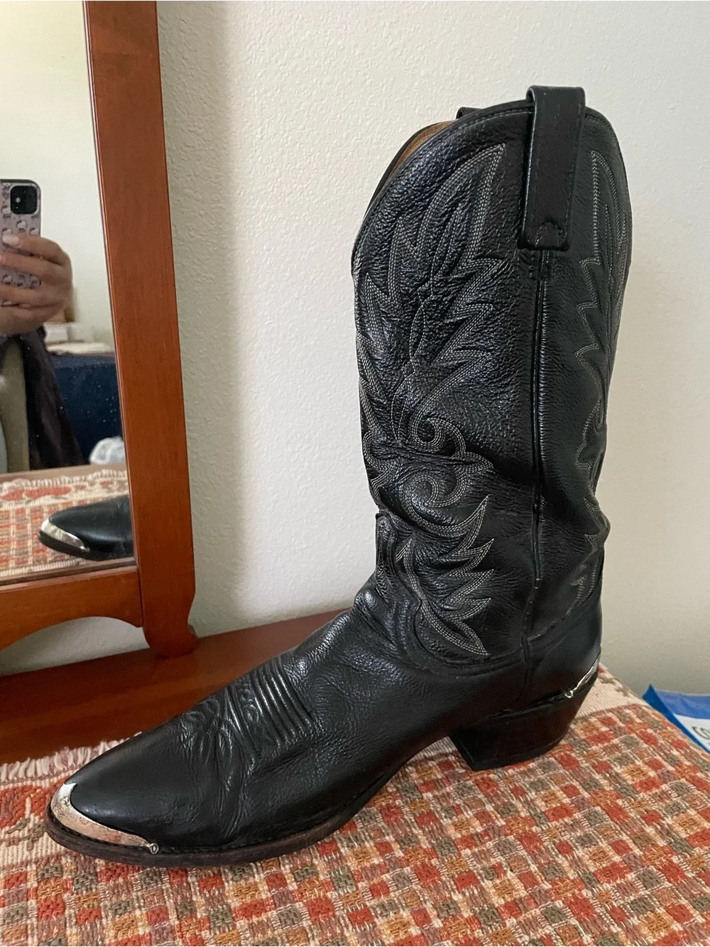 Vtg. Rare Dan Post leather Western Cowboy Boots w/ metal Toe & heel 12D